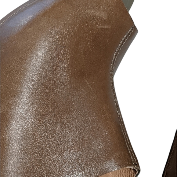 Clarks Okena chic peep toe leather mule stacked wood heel brown green 10M - Picture 8 of 14